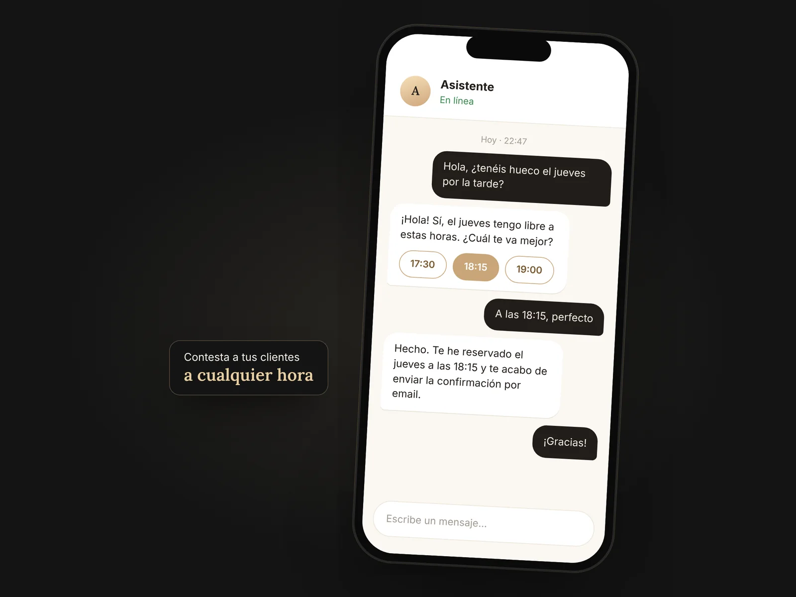 Ejemplo de conversación con un asistente de IA que reserva una cita a un cliente